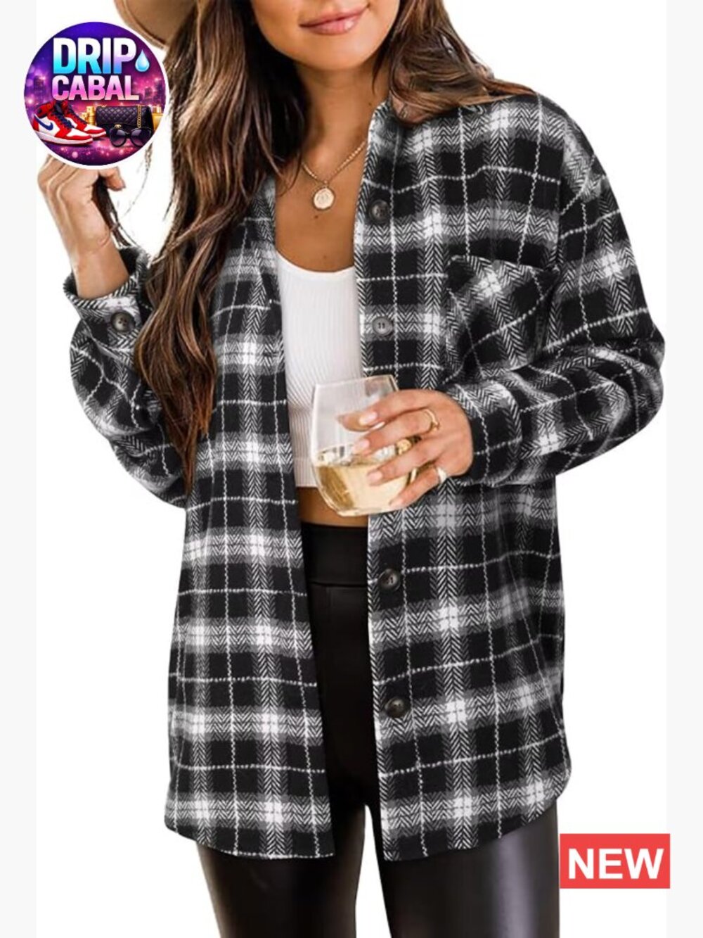 Brushed Plaid Flannel Button Down Shacket Jacket Coat Long Sleeve Oversized
